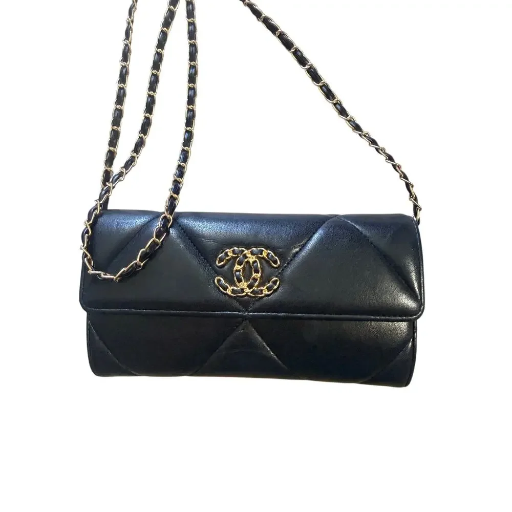 Chanel 19 Flap Wallet with Chain Quilted Lambskin Leather Gold Hardware - Picture 5 of 14